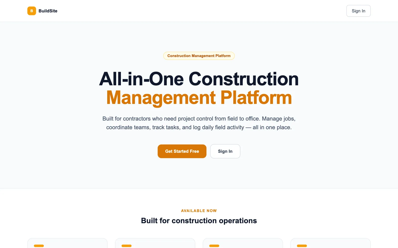 BuildSite homepage: All-in-One Construction Management Platform for contractors